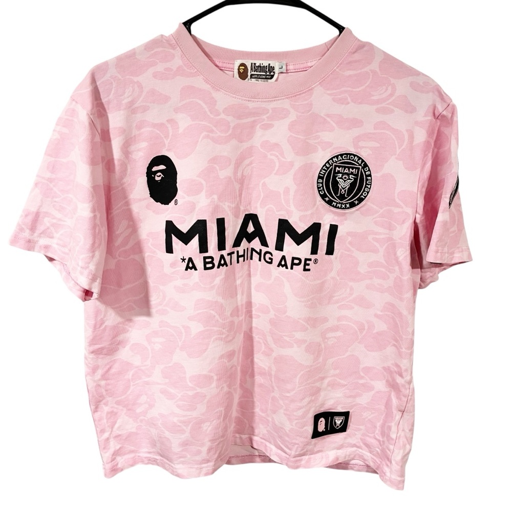 Bape x Inter Miami CF Pink Tee Futbol Soccer Short Sleeve Camouflage Size Large